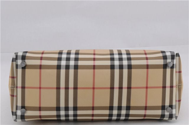 Authentic BURBERRY Nova Check Hand Tote Bag PVC Leather Beige 4627E