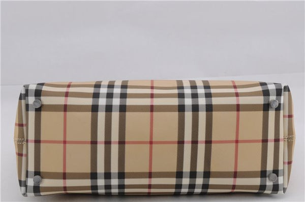 Authentic BURBERRY Nova Check Hand Tote Bag PVC Leather Beige 4627E