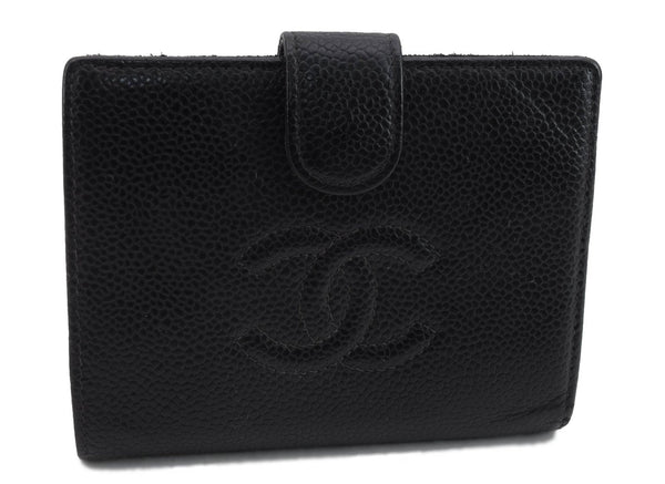 Authentic CHANEL Caviar Skin CoCo Mark Bifold Wallet Purse Black 4627C