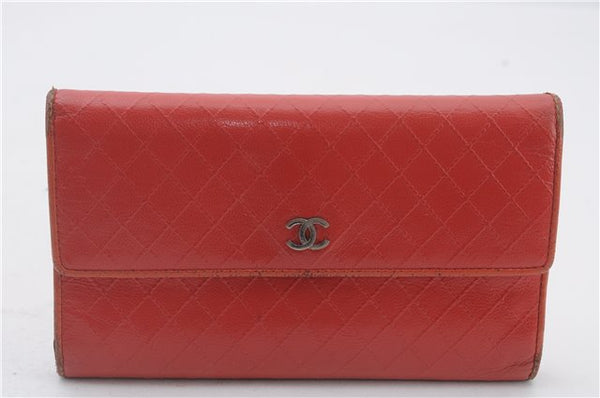 Authentic CHANEL Calf Bicolore CoCo Mark Long Wallet Purse Red 4629C