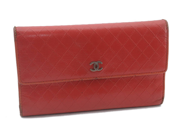 Authentic CHANEL Calf Bicolore CoCo Mark Long Wallet Purse Red 4629C