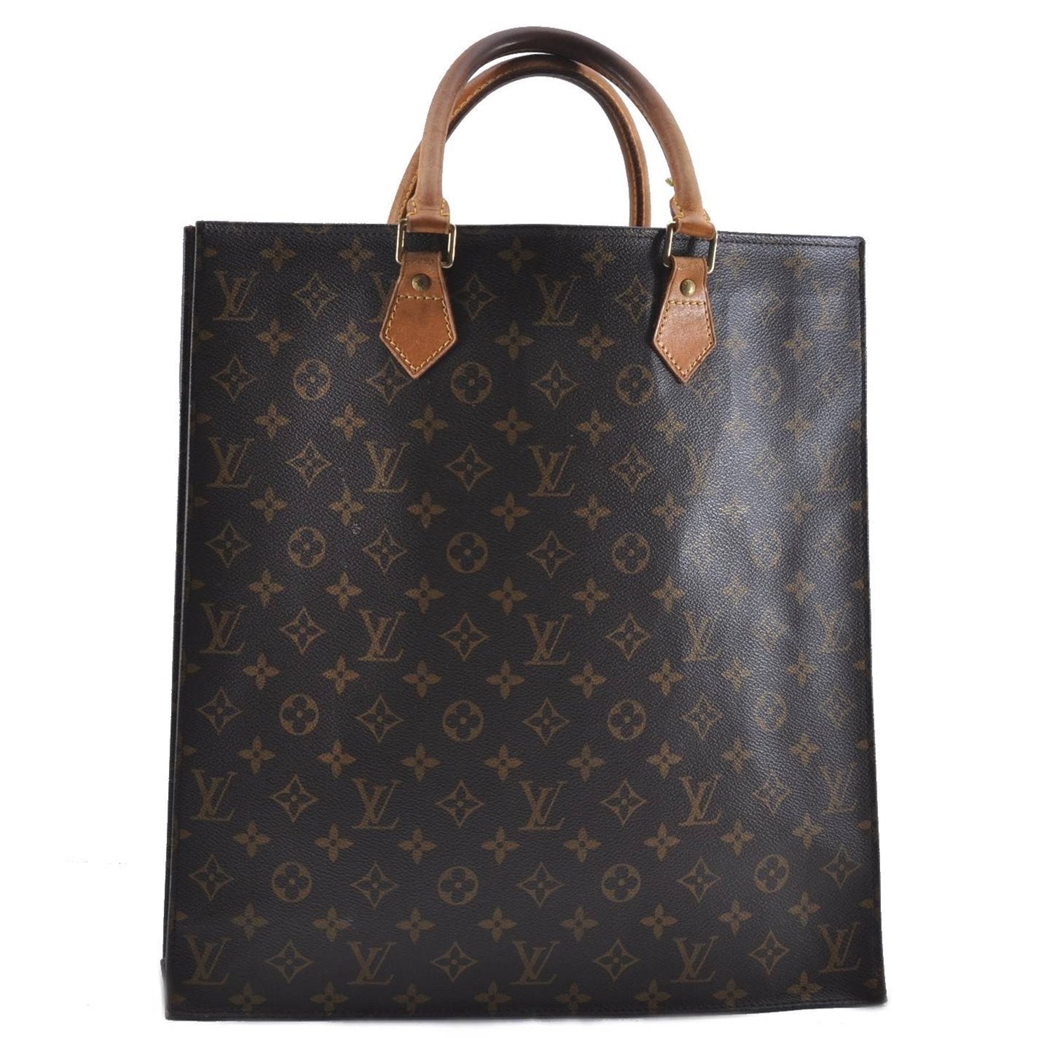 Authentic Louis Vuitton Monogram Sac Plat Hand Bag M51140 LV Junk 4633D