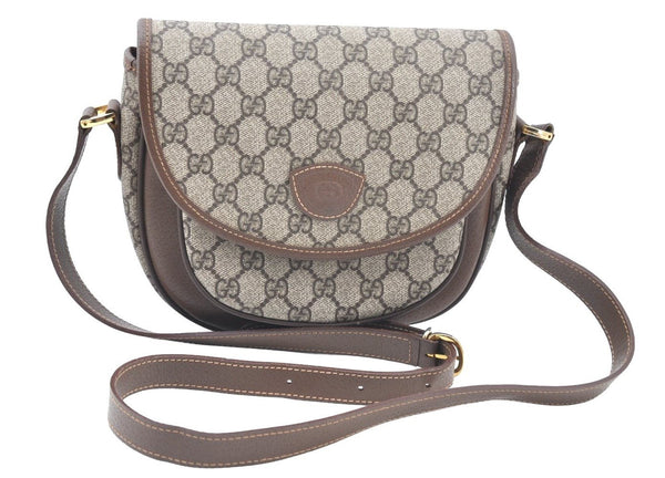 Authentic GUCCI Shoulder Cross Body Bag Purse GG PVC Leather Brown Junk 4633H