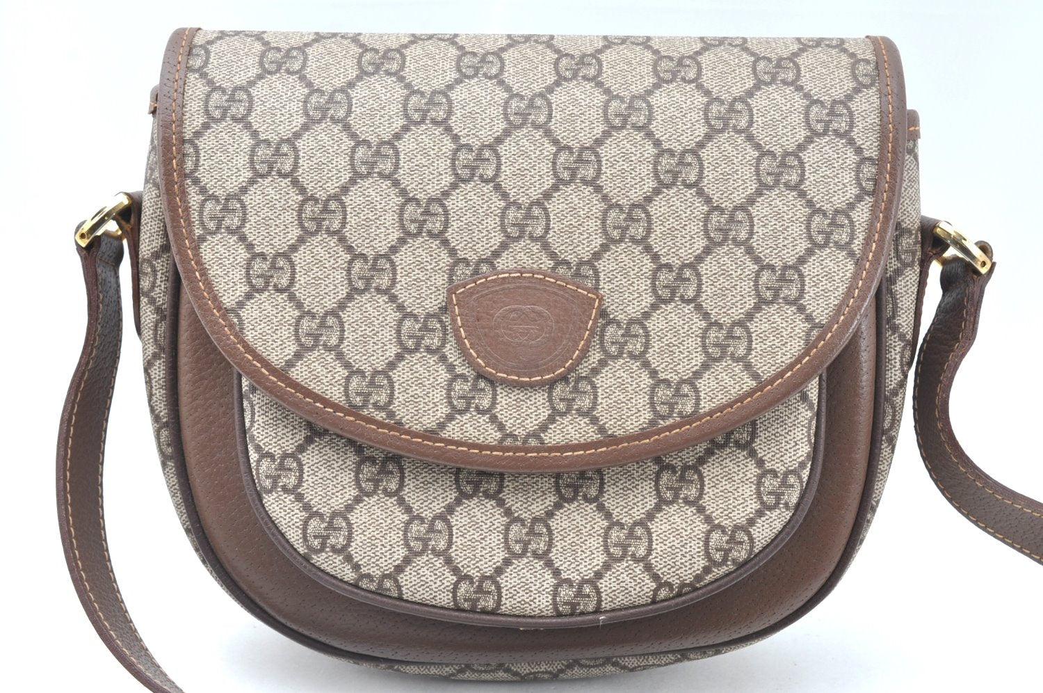 Authentic GUCCI Shoulder Cross Body Bag Purse GG PVC Leather Brown Junk 4633H