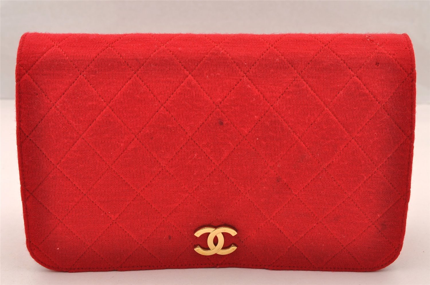 Authentic CHANEL Vintage Cotton Matelasse Chain Shoulder Bag Purse Red CC 4636I