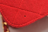 Authentic CHANEL Vintage Cotton Matelasse Chain Shoulder Bag Purse Red CC 4636I