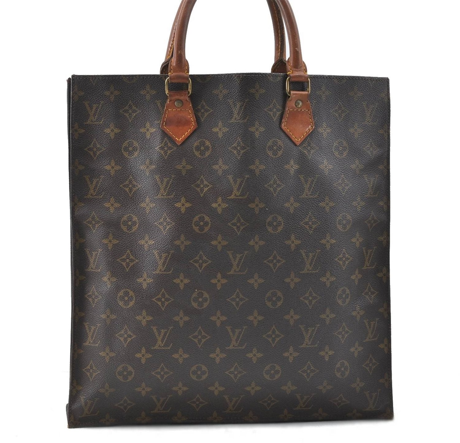 Authentic Louis Vuitton Monogram Sac Plat Hand Bag M51140 LV 4637D