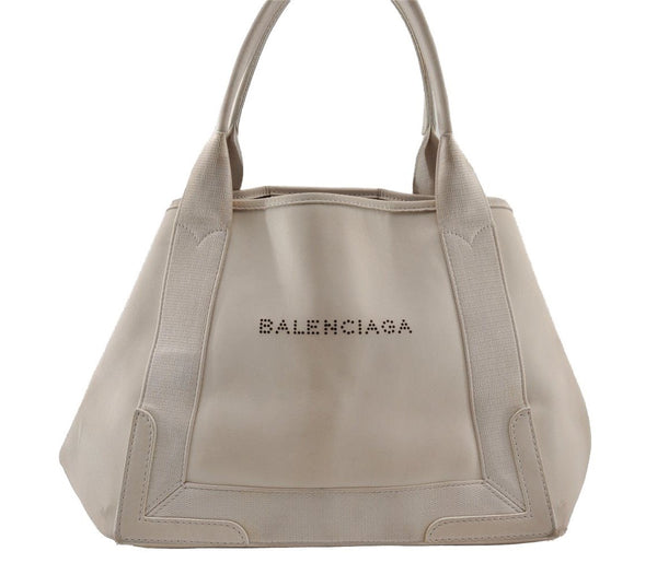 Authentic BALENCIAGA Navy Caba S Hand Bag Purse Leather 339933 White 4638I