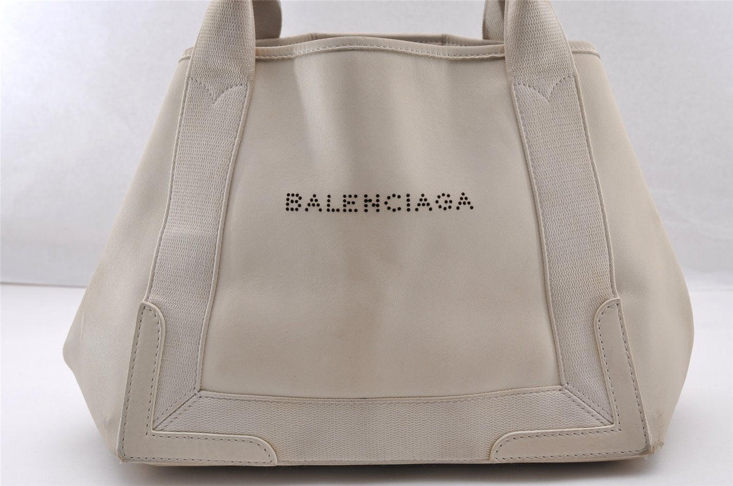 Authentic BALENCIAGA Navy Caba S Hand Bag Purse Leather 339933 White 4638I