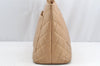 Authentic CHANEL Caviar Skin Medallion CC Logo Shoulder Tote Bag Beige 4639I