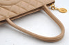Authentic CHANEL Caviar Skin Medallion CC Logo Shoulder Tote Bag Beige 4639I