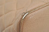 Authentic CHANEL Caviar Skin Medallion CC Logo Shoulder Tote Bag Beige 4639I
