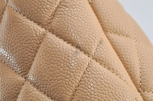 Authentic CHANEL Caviar Skin Medallion CC Logo Shoulder Tote Bag Beige 4639I