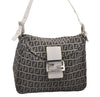 Authentic FENDI Zucchino Mamma Baguette Shoulder Bag Canvas Leather Navy 4640I