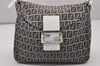 Authentic FENDI Zucchino Mamma Baguette Shoulder Bag Canvas Leather Navy 4640I