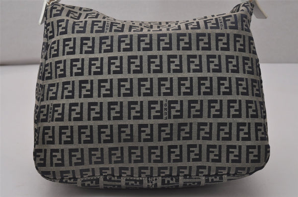 Authentic FENDI Zucchino Mamma Baguette Shoulder Bag Canvas Leather Navy 4640I
