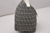 Authentic FENDI Zucchino Mamma Baguette Shoulder Bag Canvas Leather Navy 4640I