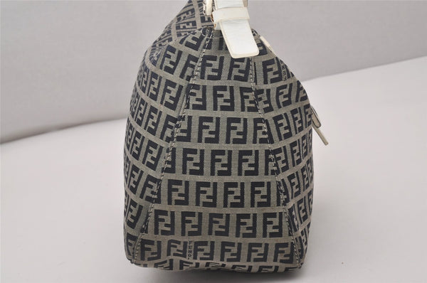 Authentic FENDI Zucchino Mamma Baguette Shoulder Bag Canvas Leather Navy 4640I