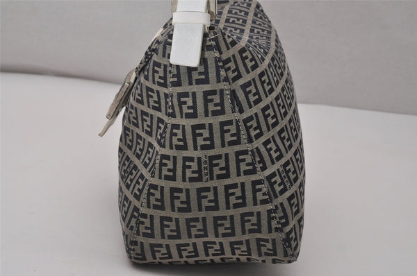 Authentic FENDI Zucchino Mamma Baguette Shoulder Bag Canvas Leather Navy 4640I