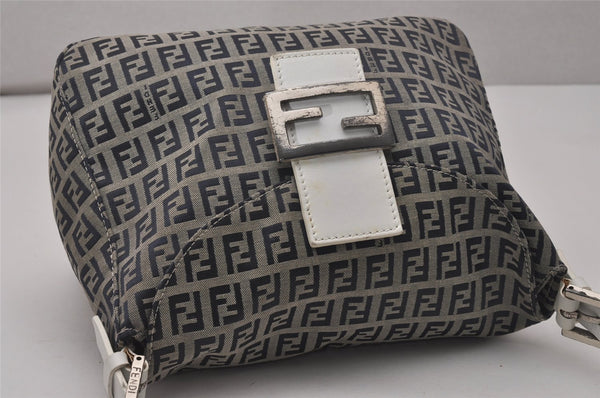 Authentic FENDI Zucchino Mamma Baguette Shoulder Bag Canvas Leather Navy 4640I