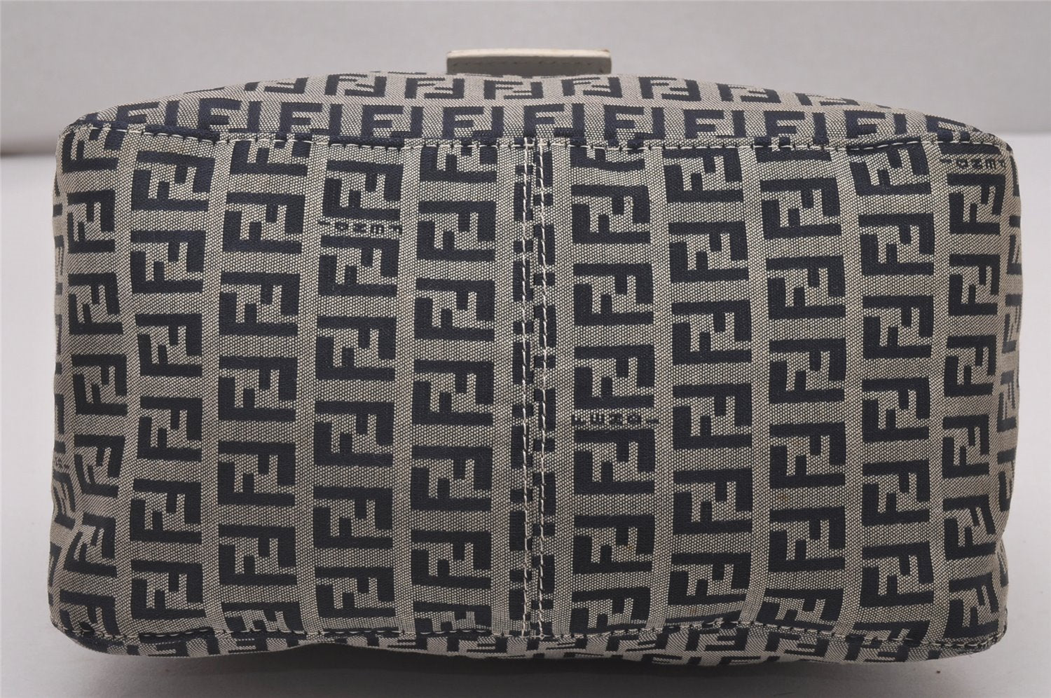 Authentic FENDI Zucchino Mamma Baguette Shoulder Bag Canvas Leather Navy 4640I