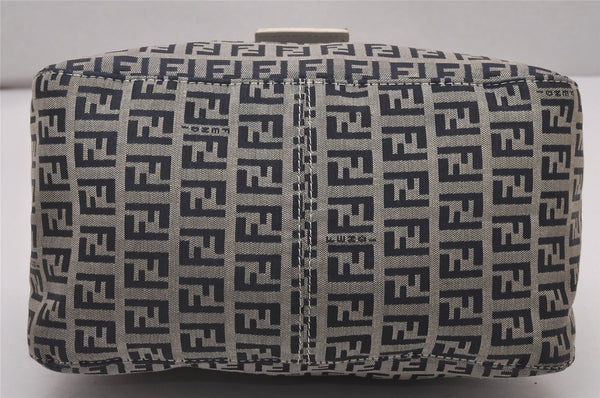 Authentic FENDI Zucchino Mamma Baguette Shoulder Bag Canvas Leather Navy 4640I