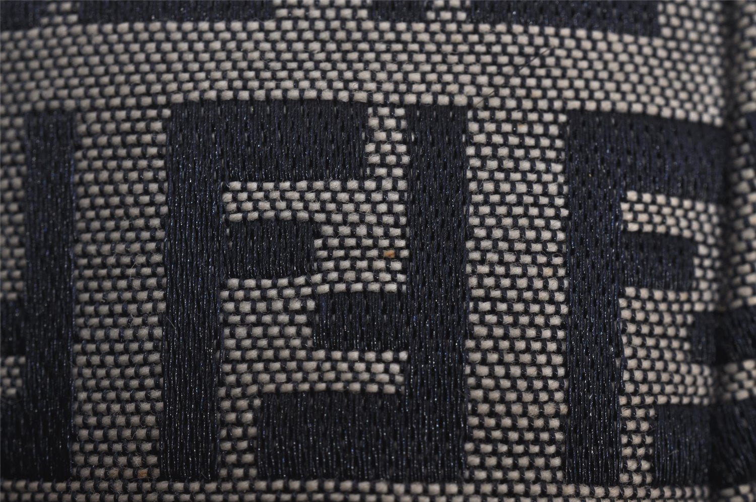 Authentic FENDI Zucchino Mamma Baguette Shoulder Bag Canvas Leather Navy 4640I