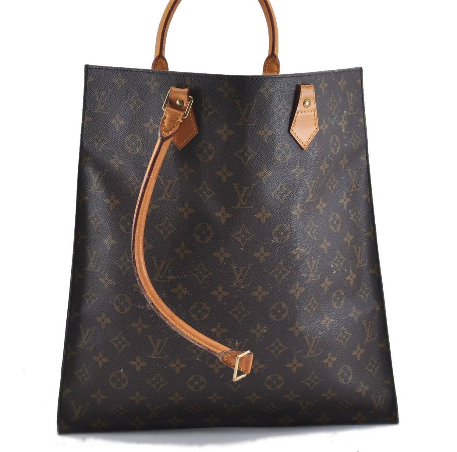 Authentic Louis Vuitton Monogram Sac Plat Hand Bag M51140 LV Junk 4642D