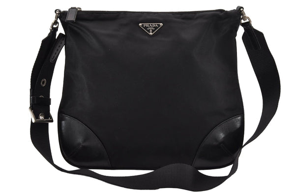 Authentic PRADA Nylon Tessuto Leather Shoulder Cross Body Bag Black 4643I