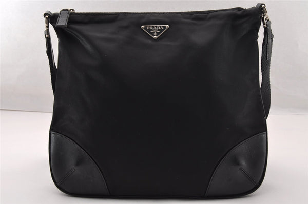 Authentic PRADA Nylon Tessuto Leather Shoulder Cross Body Bag Black 4643I