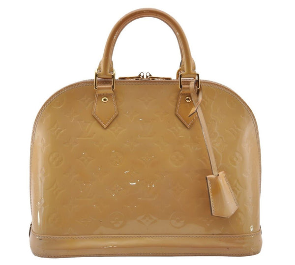 Authentic Louis Vuitton Vernis Alma PM Hand Bag Purse Beige Pink M91614 LV 4646I