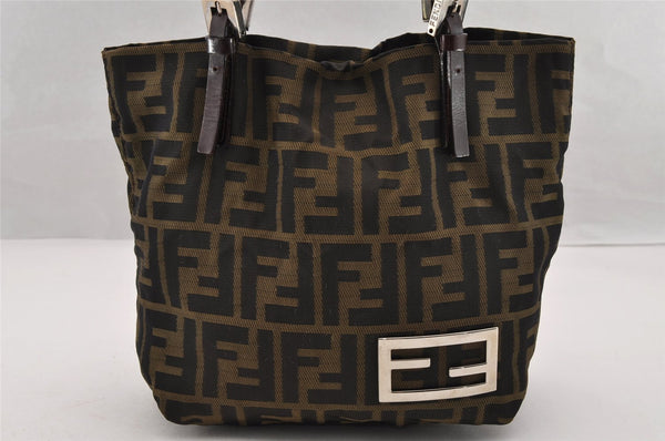 Authentic FENDI Vintage Zucca Shoulder Hand Bag Purse Nylon Leather Brown 4647I