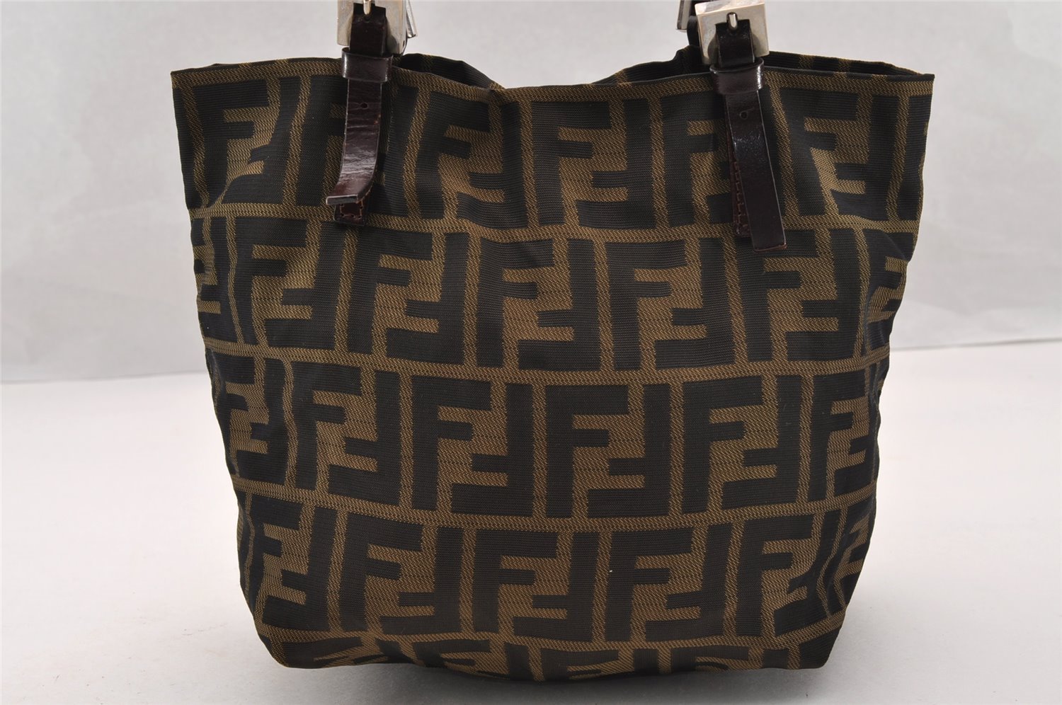 Authentic FENDI Vintage Zucca Shoulder Hand Bag Purse Nylon Leather Brown 4647I
