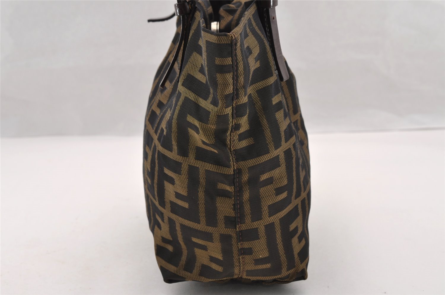 Authentic FENDI Vintage Zucca Shoulder Hand Bag Purse Nylon Leather Brown 4647I