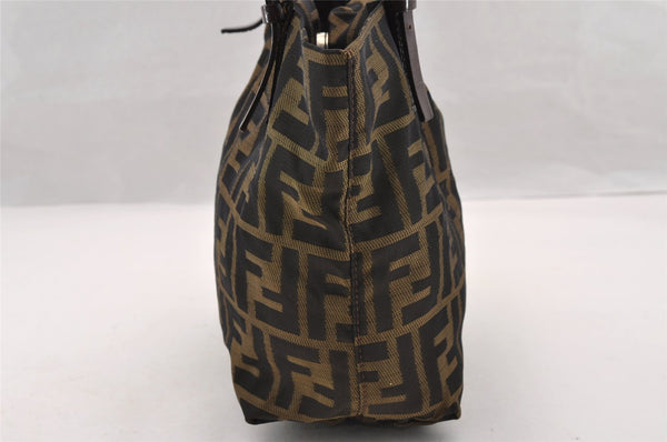 Authentic FENDI Vintage Zucca Shoulder Hand Bag Purse Nylon Leather Brown 4647I