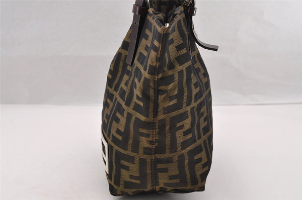 Authentic FENDI Vintage Zucca Shoulder Hand Bag Purse Nylon Leather Brown 4647I