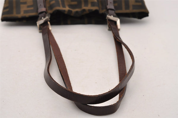 Authentic FENDI Vintage Zucca Shoulder Hand Bag Purse Nylon Leather Brown 4647I