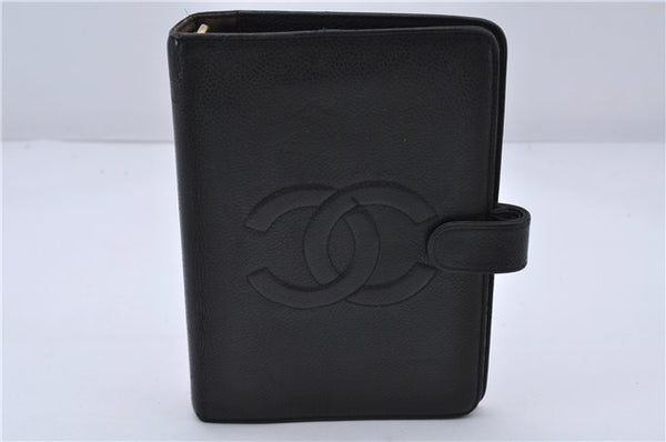 Authentic CHANEL Caviar Skin CoCo Mark Organizer Cover Black 4657C