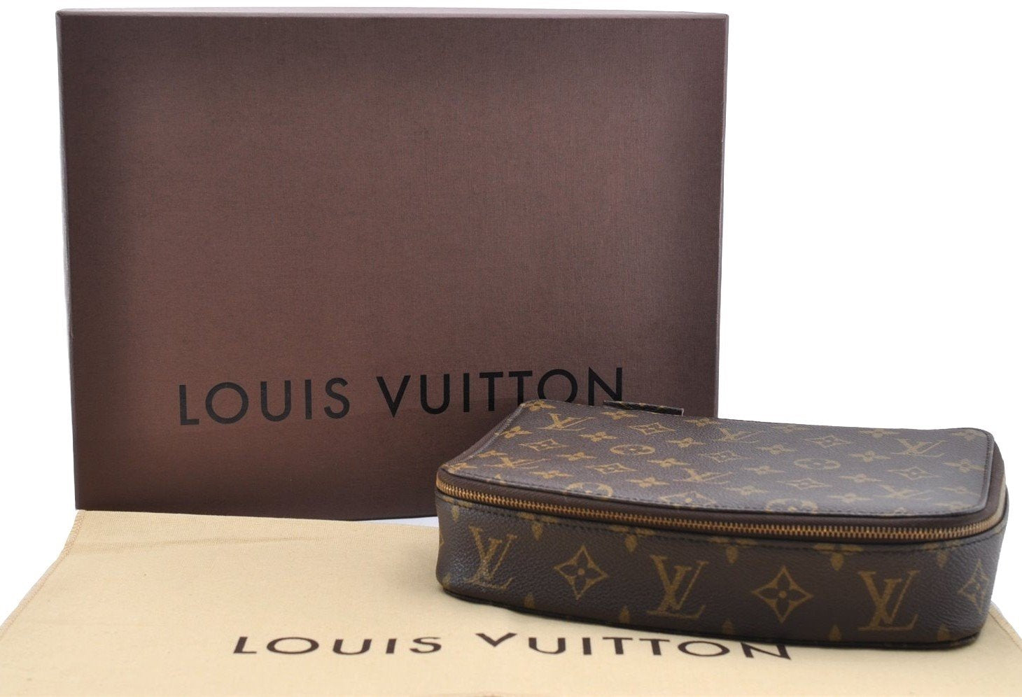 Auth Louis Vuitton Monogram Poche Monte Carlo GM M47350 Jewelry Case Box 4660I