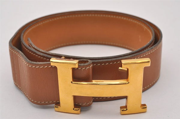 Authentic HERMES Vintage Leather Belt Size 70cm 27.6" Brown 4661I