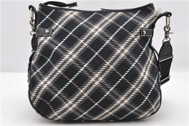 Auth BURBERRY BLUE LABEL Check Shoulder Cross Bag Cotton Leather Black 4662C