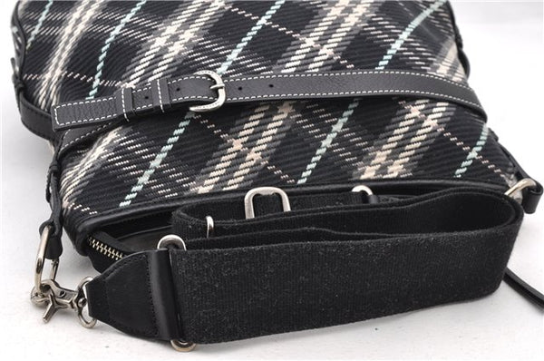 Auth BURBERRY BLUE LABEL Check Shoulder Cross Bag Cotton Leather Black 4662C