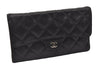 Authentic CHANEL Lamb Skin Matelasse Long Trifold Wallet Purse Black CC 4663I