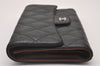 Authentic CHANEL Lamb Skin Matelasse Long Trifold Wallet Purse Black CC 4663I