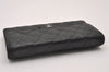 Authentic CHANEL Lamb Skin Matelasse Long Trifold Wallet Purse Black CC 4663I