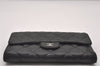 Authentic CHANEL Lamb Skin Matelasse Long Trifold Wallet Purse Black CC 4663I