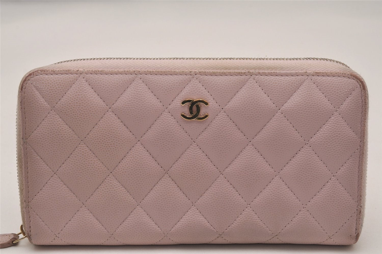 Authentic CHANEL Matelasse Caviar Skin CC Logo Long Wallet Purse Pink 4664I