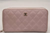 Authentic CHANEL Matelasse Caviar Skin CC Logo Long Wallet Purse Pink 4664I