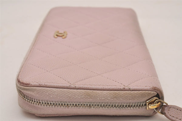 Authentic CHANEL Matelasse Caviar Skin CC Logo Long Wallet Purse Pink 4664I