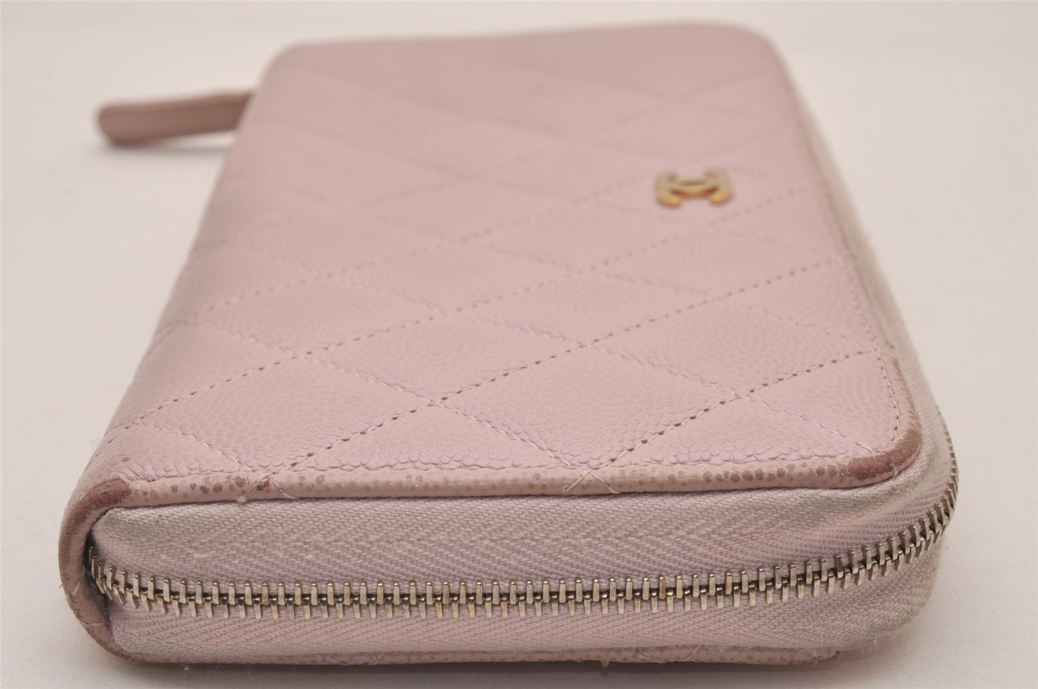 Authentic CHANEL Matelasse Caviar Skin CC Logo Long Wallet Purse Pink 4664I